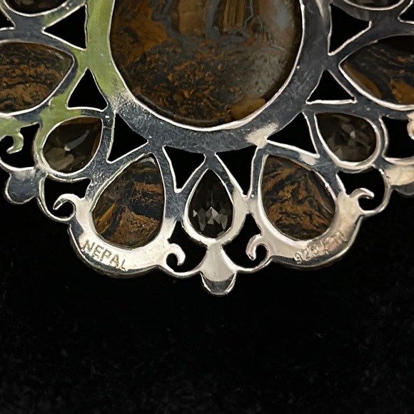 #18 Vintage Himalayan Gems Jasper & Citrine Brooch in 925 Silver - Picture 5 of 8